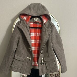 Old Navy Taupe Pea Coat with Red Plaid Lining